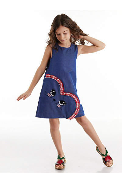 Denokids Rochie de vară țesută bleumarin pentru fete - model Love Cat