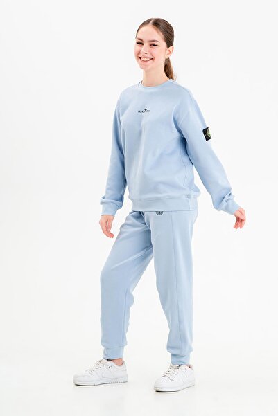 Black One Bisiklet Yaka Baskı Detaylı Kız Çocuk Eşofman Takımı