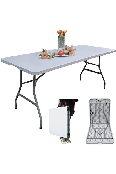 Türkiye 6ft Table, Folding Utility Table, Fold-in-Half Portable Plastic Picnic Party Dining Camp Table (Whit