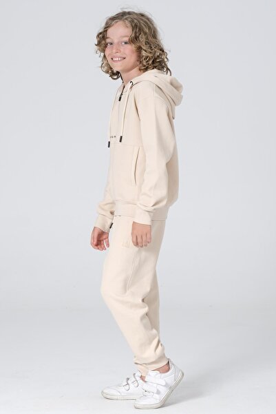 Black One Erkek Çocuk Çelikli İnterlok Kumaş Fermuarlı Kapüşonlu Baskı Detaylı Çift Cep Eşofman Takı