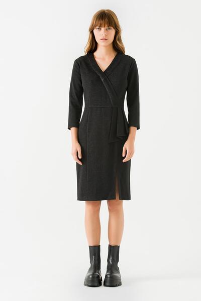 Jus De Pommes Kadın Siyah Yırtmaç Detaylı Elbise