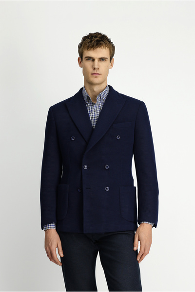 Kiğılı Dobby Double Breasted Closure Knitted Classic Jacket