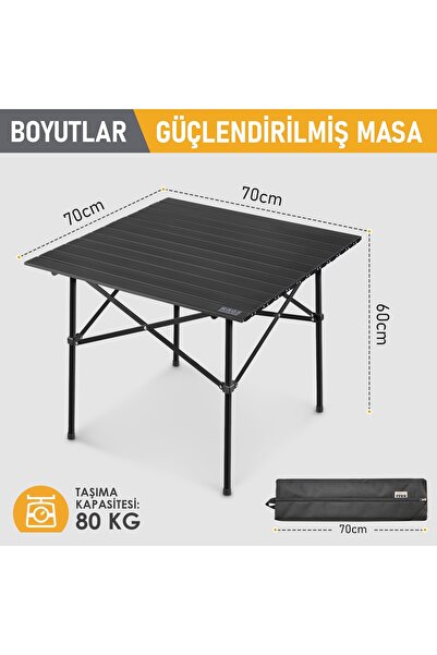 HAEGS Kamp Masası, Güçlendirilmiş Alüminyum Katlanır Outdoor Masa, Piknik Masası 70x70x60cm Siyah