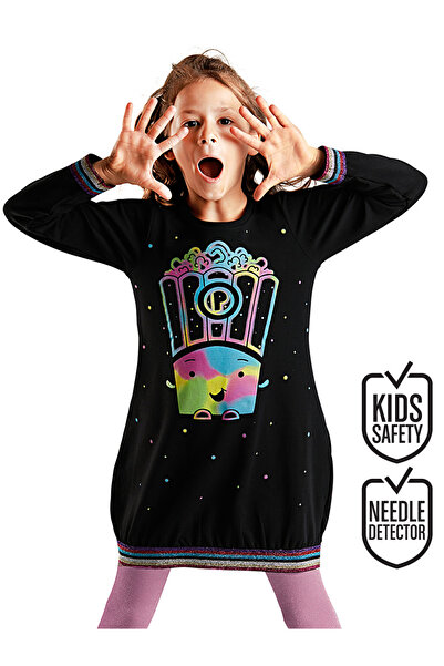 MSHB&G Black Popcorn - Glittered Elastic Long Sleeve Girl's Dress