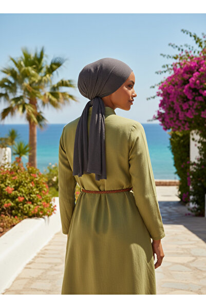 elysianfidan Pleated Tie Dark Gray Ready-To-Wear Turban Hijab Bonnet