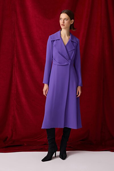 Jus De Pommes MOR KRUVAZE YAKA VOLANLI MİDİ BOY ELBİSE