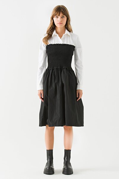 Jus De Pommes Kadın Siyah Gömlekli Paraşüt Kumaş Elbise