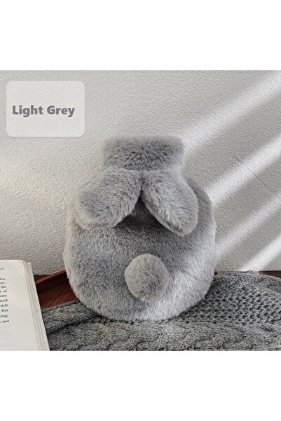 Choice حقيبة ماء ساخن على شكل أرنب لطيف من القطيفة باللون الرمادي الفاتح سعة 300 مل مع غطاء لتدفئة اليدين والقدمين في الشتاء - Explosion-Pr