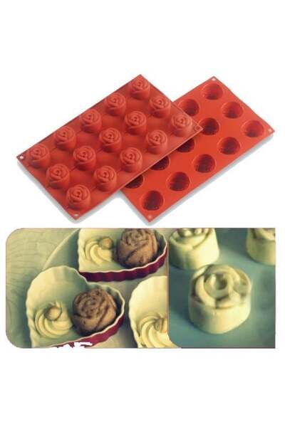Pasta Rose Silicone Mold Chocolate Soap Scented Stone Candle Epoxy Mold with 15 Holes