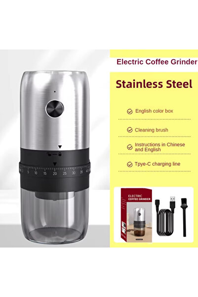 Choice 4AW-Silver Portable 1800mAh Electric Coffee Bean Grinder 40 Gears External Adjustable Home Rechargea