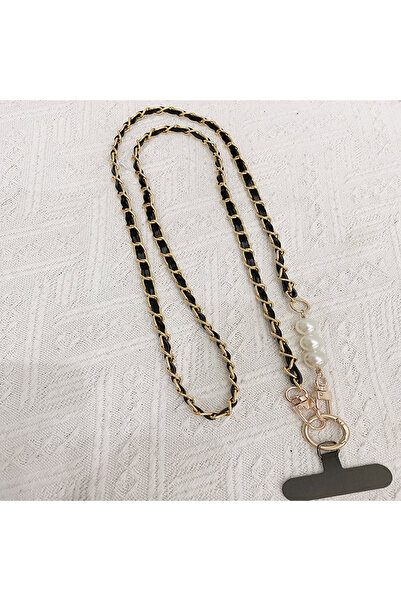 Choice حزام هاتف أسود مضاد للضياع مع سلسلة التقاط اللؤلؤ للنساء، حزام كتف طوي...