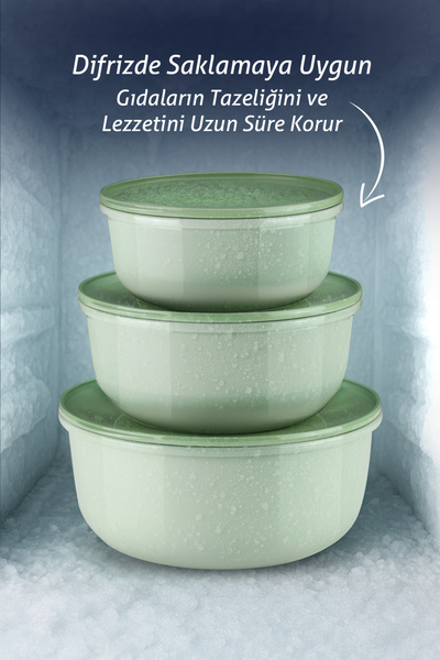 MYBOX 3'lü Pello Yuvarlak Saklama Kabı Seti - Mikrodalga Ve Difriz Uyumlu Düzenleyici Badya 1,5-2,5-4 L