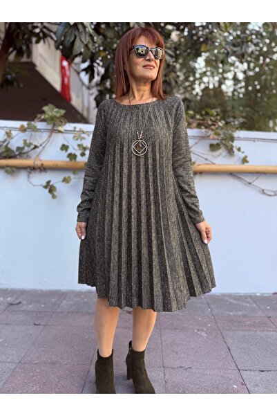 DenizEge Italian Necklace Stone Detailed Dress Khaki