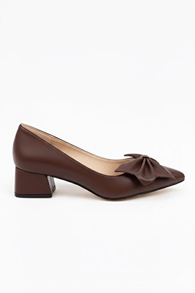 DİVOLYA Camila Brown Bow (4 cm) Pointed Toe Heeled Shoes