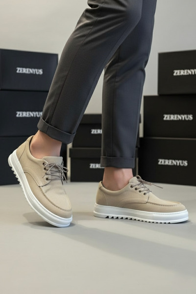 Zerenyus ZRJ-T12 Pantofi clasici sport casual pentru bărbați cu șireturi, cremă