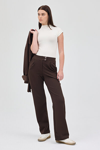 Rays Pantaloni maro pentru femei cu două nasturi 5010
