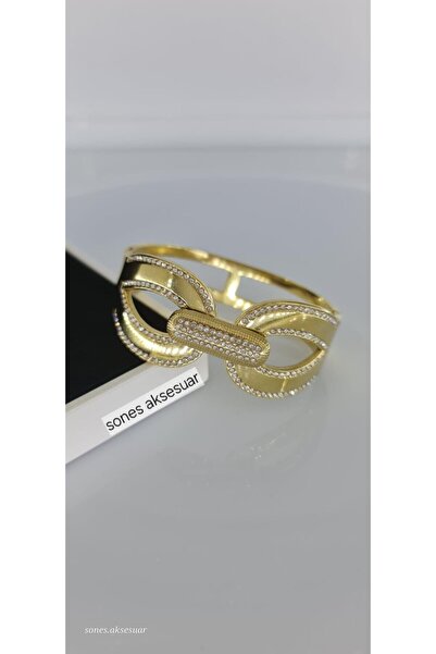 SONES İhtişamlı Gold Çelik Kelepçe Snsc079-1 Kararmaz Düğün Antialerjik