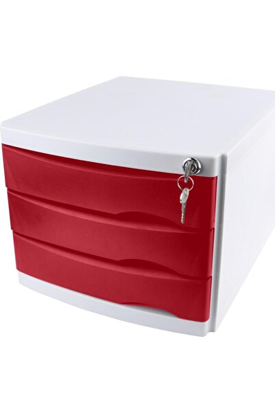 Ops Evrak Rafı Çekmeceli Plastik Kilitli 3 LÜ Kırmızı CMC 203