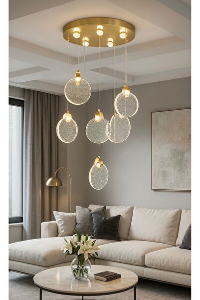 Fico Home Luxury Modern Sarkıt Altılı Power Led Avize Şık Görsellik Katar Gold Sarı