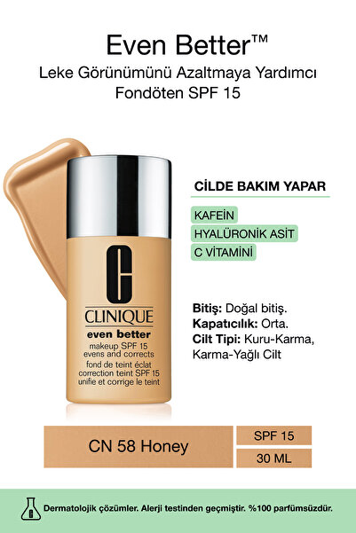 Clinique Even Better™ Doğal Bitişli Fondöten Spf 15 - Renk: Cn 58 Honey 30ml ...