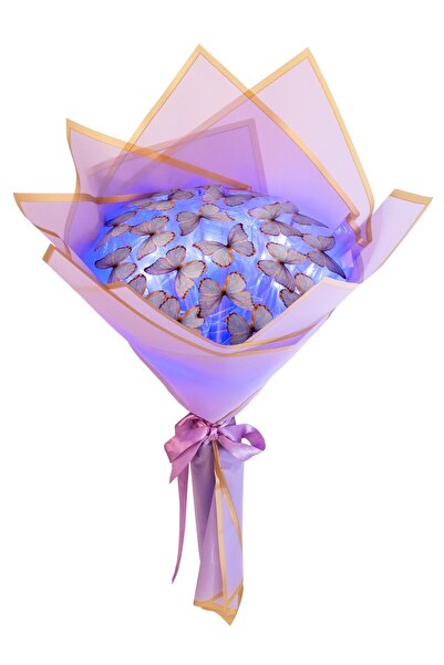 Tosbiş Led Işıklı Lila Kelebek Buketi , Dekoratif Konsept Hediye Anneye,Sevgi...