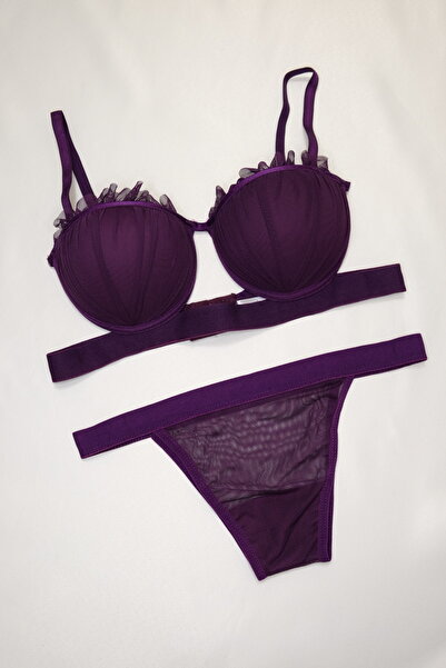 Tahara İstiridye Model Tam Dolgulu Destekli Sütyen Külot Takımı - Mürdüm