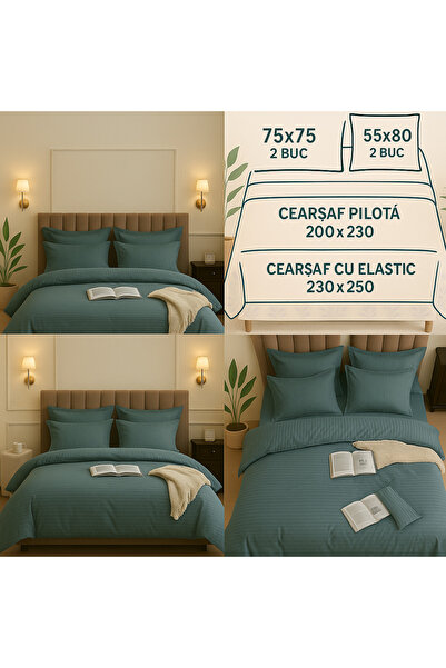 Casa Pucioasa Premium Damask Cotton Bed Linen 6 pieces - Casa Pucioasa, elegant green-blue color
