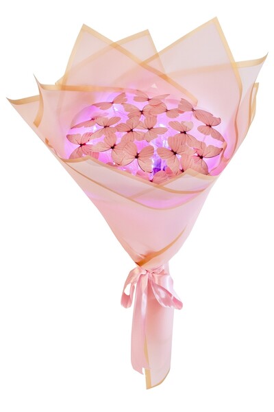 Tosbiş Led Işıklı Pembe Kelebek Buketi , Dekoratif Konsept Hediye Anneye,Sevgiliye,arkadaşa