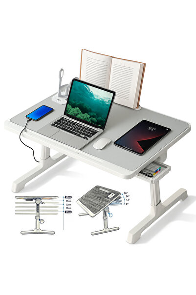 Linomag Suport/masă pliabilă reglabilă pentru laptop, 60x40x27-40cm, suport pentru cărți și tablete, sertar de depozitare, gri