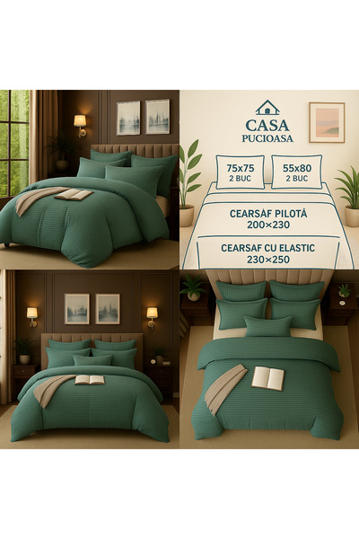Casa Pucioasa Bed linen Cotton Damask green inches 6 pieces -Casa Pucioasa 100% fine cotton