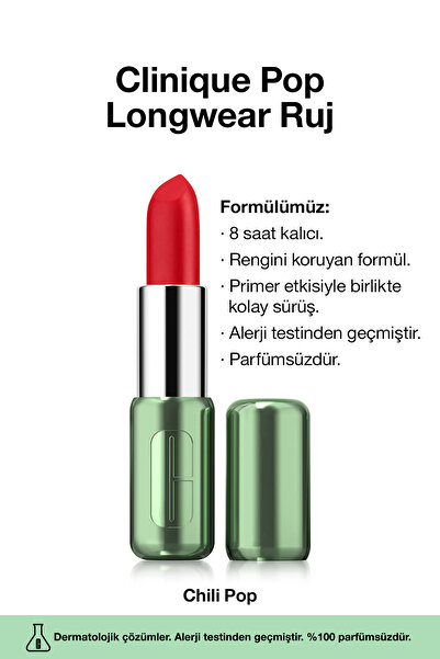 Clinique Pop Longwear™ Gün Boyu Kalıcı Ruj - Renk: Chilli Pop 3.9g | Mat Bitiş