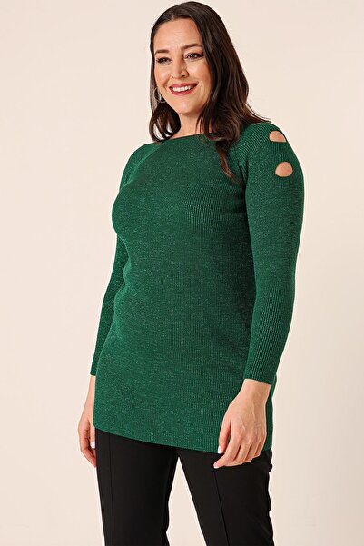 By Saygı Off-the-Shoulder Plus Size Sports Tunic Sweater