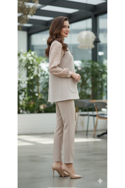 MODA Gold Button Hijab with Matching Pocket Detail Vest in Chickpea Color