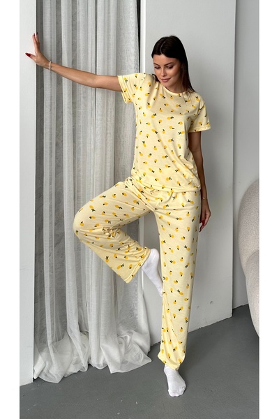 ELİBELLA Kadın Limon Detaylı Pamuklu Likralı Pijama Takımı