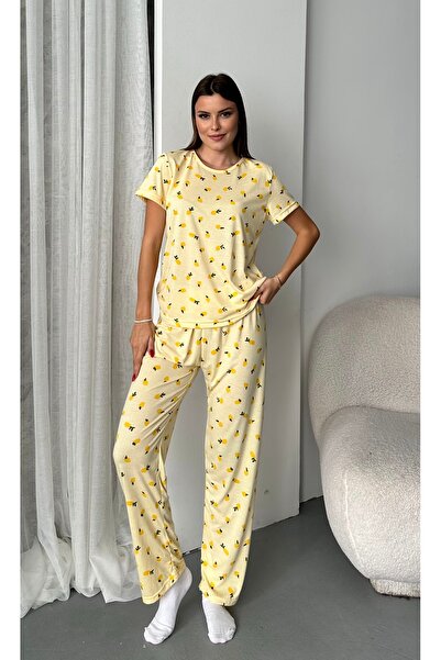 ELİBELLA Kadın Limon Detaylı Pamuklu Likralı Pijama Takımı