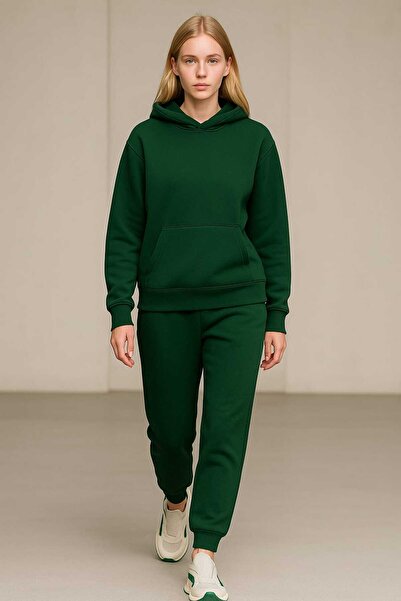 LiyAdaCo Hanorac unisex verde simplu supradimensionat 3 fire K cu glugă Sweat...