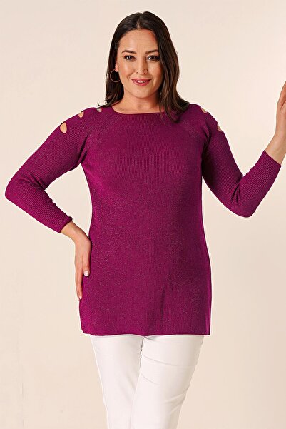 By Saygı Off-the-Shoulder Plus Size Sports Tunic Sweater
