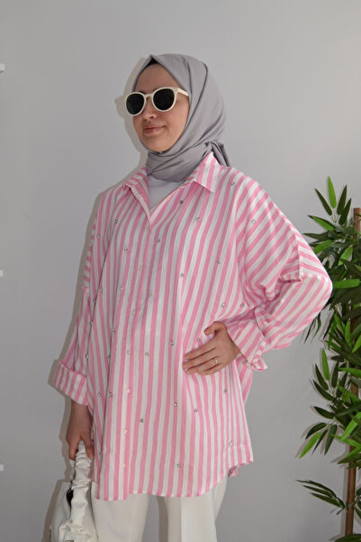 ASELA. قميص تونيك منسوج مخطط كبير الحجم