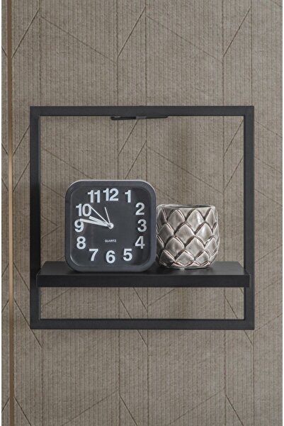 MİLVAKİ Siyah Kare Dekoratif Duvar Rafı | Minimalist Metal Raf Tasarımı