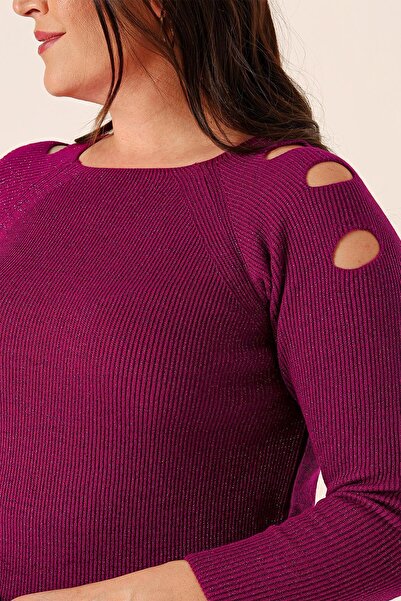By Saygı Off-the-Shoulder Plus Size Sports Tunic Sweater