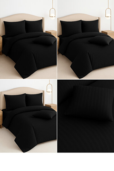 OEM Premium Black Bed Linen 4 Pieces - Satin Stripes, Luxury Fine Cotton, 5 Star Hotel Style