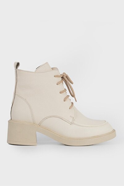 TUNAELLİ KADIN BEJ HAKİKİ DOĞAL DERİ BAĞCIKLI BOT & BOOTİE