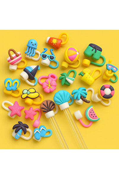 Defnestodio 1 Adet Yaz Figürlü Stnly Termos Uyumlu Silikon Pipet Kapağı 10mm