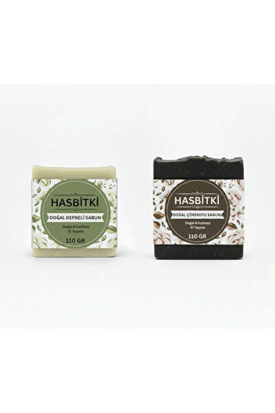 Hasbitki 2’li Set – Defne & Çörek Otlu Katı Sabun 2×110–120 g – El Yapımı, Doğal, Bitkisel –
