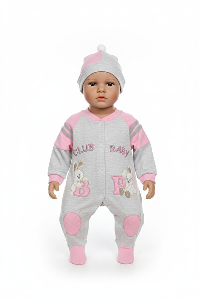 GİRL EMELY بدلة أطفال مع قبعة، 100% قطن، مطرزة بلونين