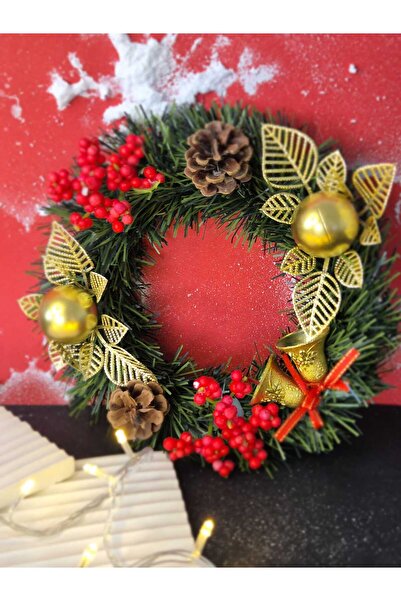 Genel Markalar Yılbaşı Kapı Süsü Kapı Çelengi 24 cm Yılbaşı Kozalaklı Çelenk 240844