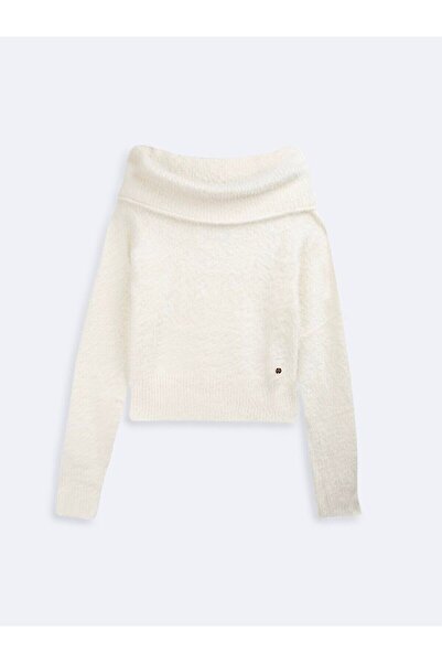 Ltb Omuzu Açık Kayık Yaka Triko Beyaz Kazak