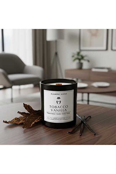 OEM Lumânare parfumată cu soia și fitil din lemn - TOBACCO VANILLA, turnată manual, 45h, 165g