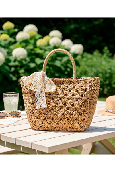 Boutique de Carbon حقيبة نسائية محبوكة بتفاصيل فيونكة - (قشرة شاطئية)