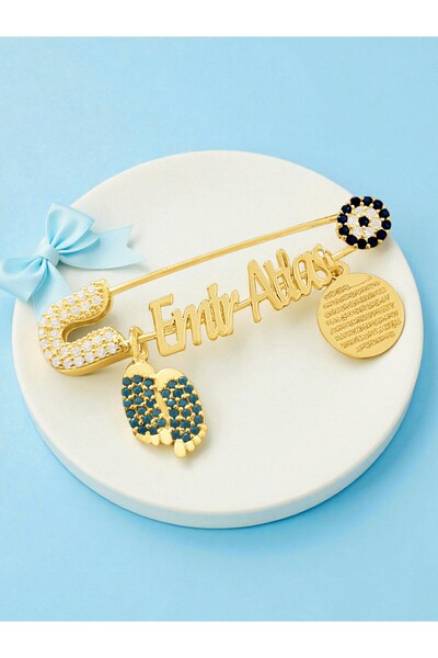 LITTLELUXE Erkek Bebek 925 Ayar Gümüş Ayetel Kürsi Dualı Isimli Yaka Iğnesi, Maşallah Bebek Iğnesi